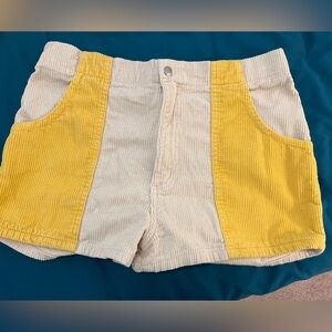 Women’s Two-Tone Corduroy Shorts in Yellow and Cream urban outfitters